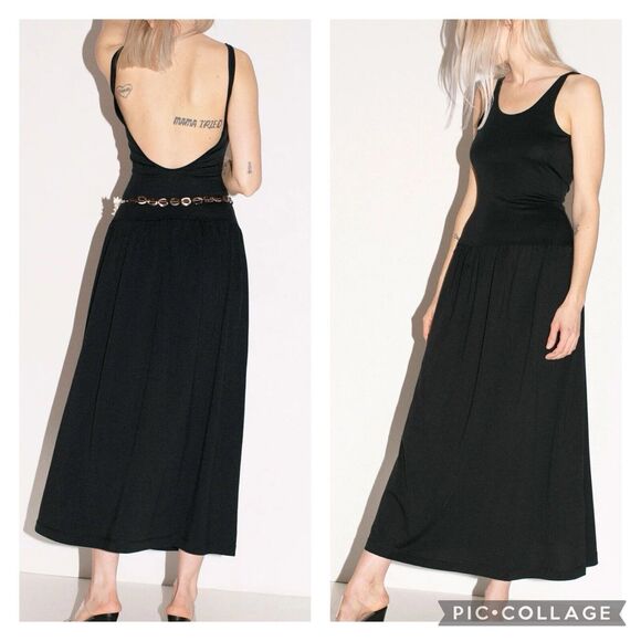 NWT RODEBJER Black GENUA TANK DRESS Drop Waist Pleated Skirt Size Large NEW - Picture 1 of 16